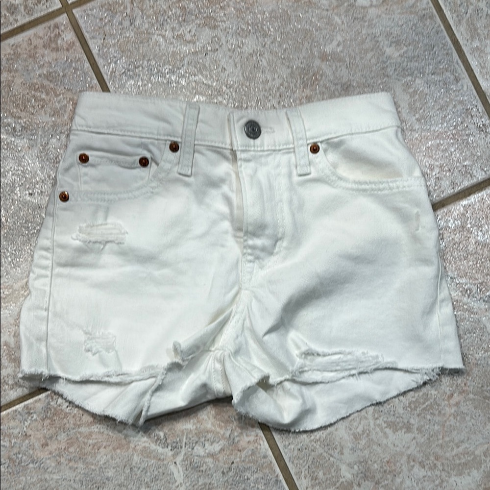 Levi's White Denim Jean Shorts Frayed Hem